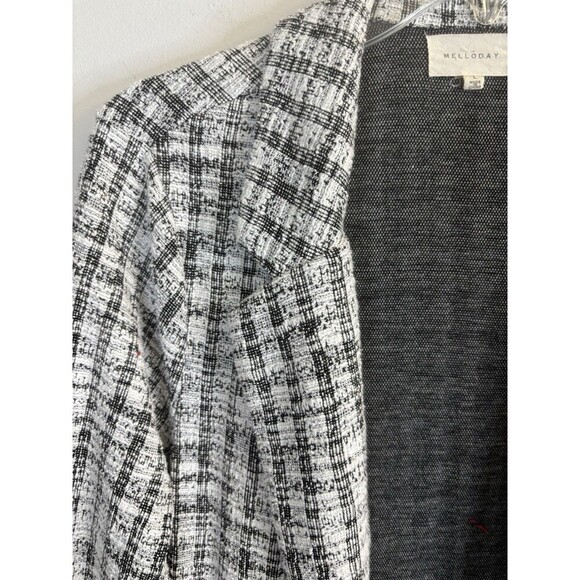 MELLODAY Black White Plaid Tweed Duster Women Large Jacket Open Front Pockets - Picture 7 of 11